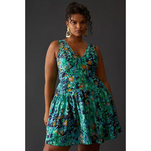 COPY - New By Anthropologie Corset Mini Dress $170 PLUS 1X Navy Abstract Floral